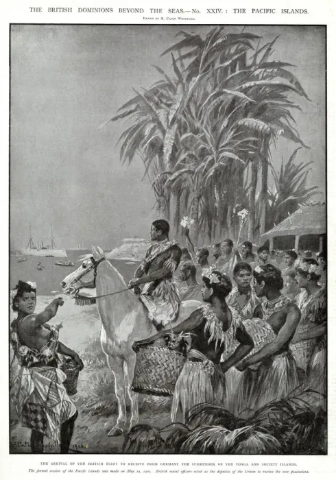 Framed Print : Tonga and the Society Islands are ceded to Britain: the arrival of the British fleet Framed Print : Tonga and the Society Islands are ceded to Britain: the arrival of the British fleet