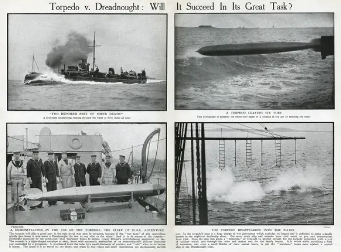 Framed Print : Torpedo boat, torpedo, and crew of HMS Adventure, WW1