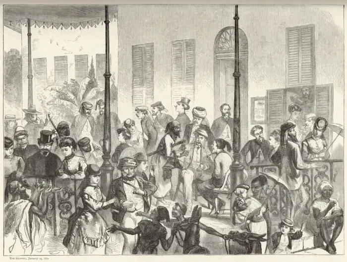 Framed Print : Tourists and touts at the Shepherds Hotel, Cairo, Egypt Framed Print : Tourists and touts at the Shepherds Hotel, Cairo, Egypt