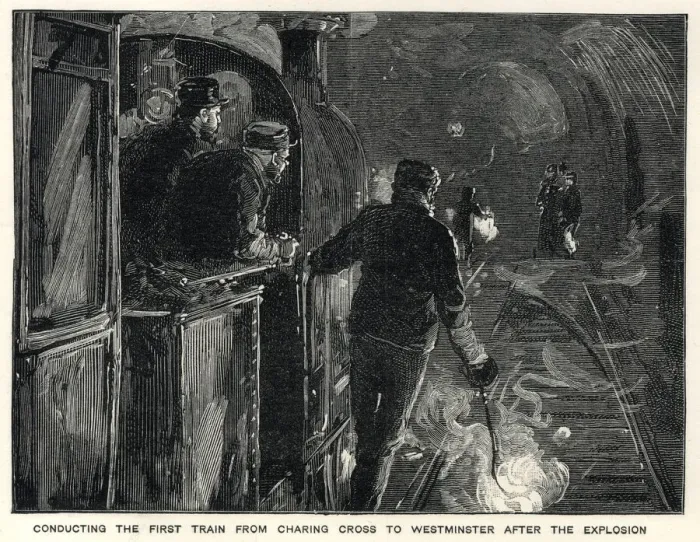 Framed Print : Train from Charing Cross to Westminster after explosion