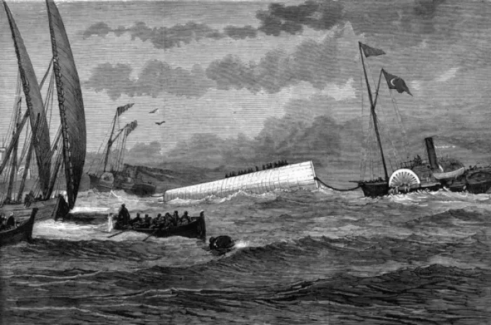 Framed Print : Transporting the obelisk: Cleopatras needle at sea, 1877 Framed Print : Transporting the obelisk: Cleopatras needle at sea, 1877