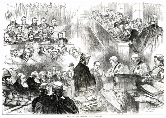 Framed Print : Trial of the Glasgow Bank Directors - Sketches in court