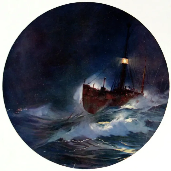 Framed Print : A Trinity House Lightship on a stormy night, early 20th cent