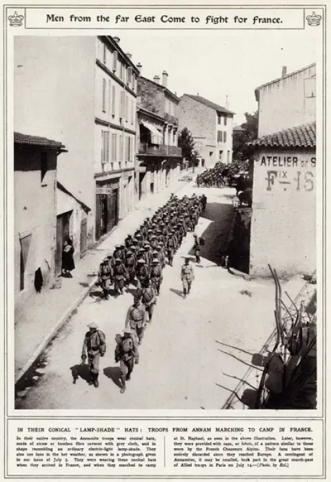 Framed Print : Troops from Annam marching to a camp in France 1916