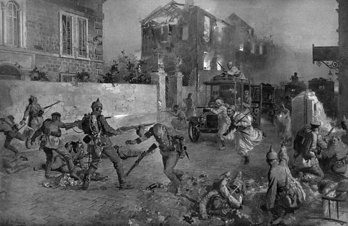 Framed Print : Turcos in taxicabs in Senlis, World War One Framed Print : Turcos in taxicabs in Senlis, World War One
