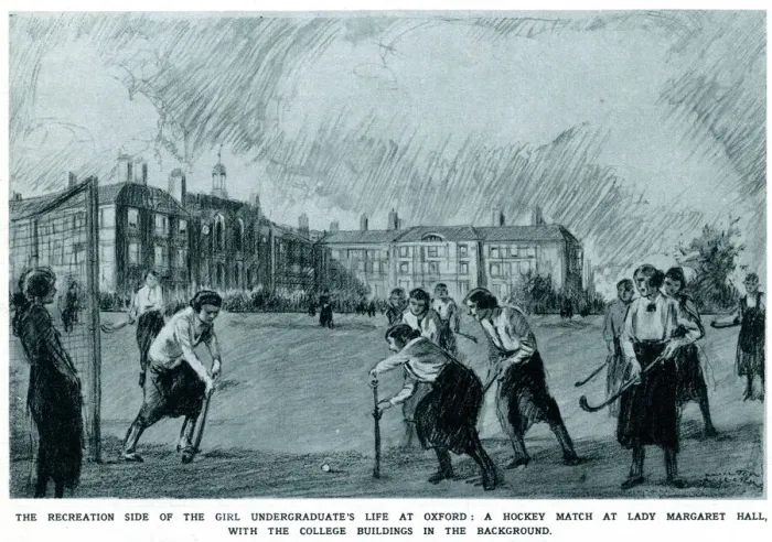 Framed Print : Undergraduate female students playing hockey 1920 Framed Print : Undergraduate female students playing hockey 1920