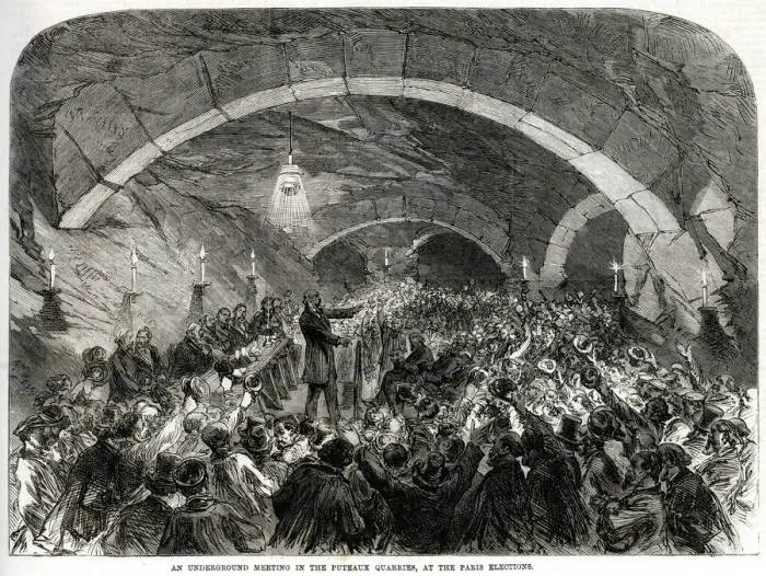 Framed Print : Underground Meeting in the Puteaux Quarries, Paris 1869