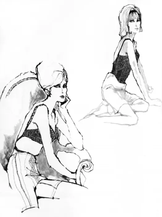 Framed Print : Underwear for 1962 drawn by Barbara Hulanicki