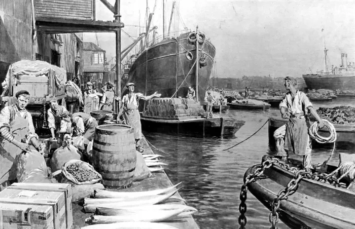 Framed Print : Unloading Ships at London Docks, 1908