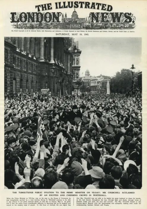 Framed Print : VE Day celebrations: crowd greets Churchill at Whitehall Framed Print : VE Day celebrations: crowd greets Churchill at Whitehall