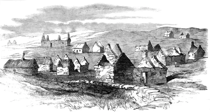 Framed Print : Village of Moveen during the 1840 s Framed Print : Village of Moveen during the 1840 s