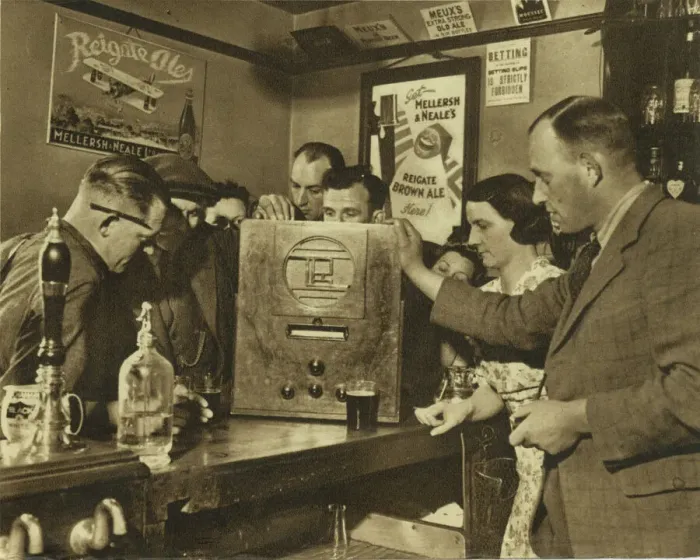 Framed Print : Villagers Gathered Around the Wireless Framed Print : Villagers Gathered Around the Wireless