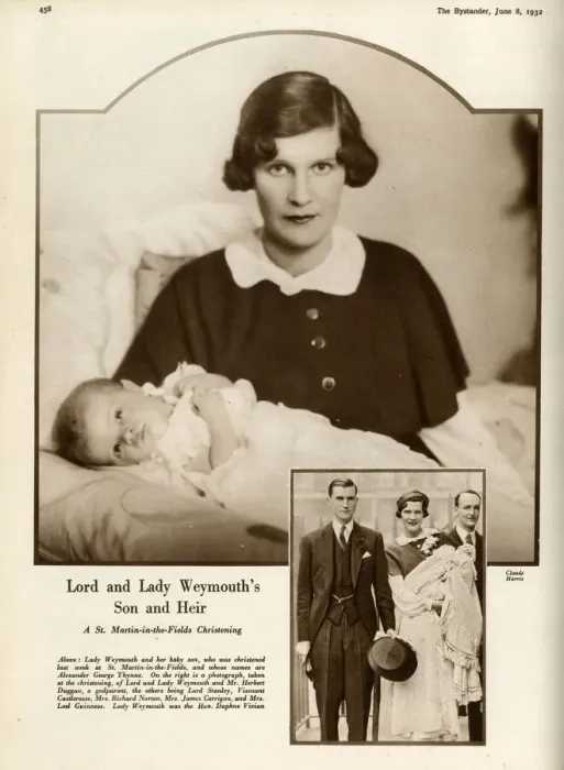 Framed Print : Viscount Weymouth, the former Daphne Vivian, pictured with her baby son Framed Print : Viscount Weymouth, the former Daphne Vivian, pictured with her baby son
