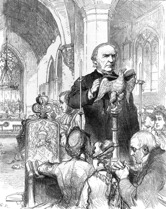 Framed Print : W. E. Gladstone reading the lesson, Hawarden Church Framed Print : W. E. Gladstone reading the lesson, Hawarden Church