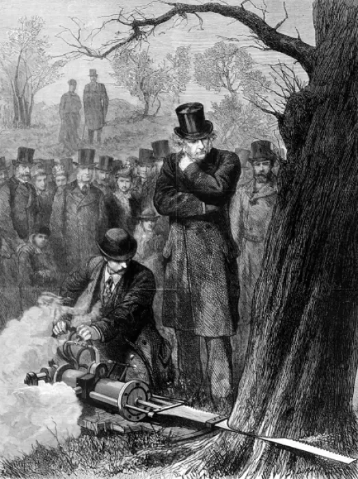 Framed Print : W. E. Gladstone watching a steam-driven saw, Tulse Hill, 1878 Framed Print : W. E. Gladstone watching a steam-driven saw, Tulse Hill, 1878