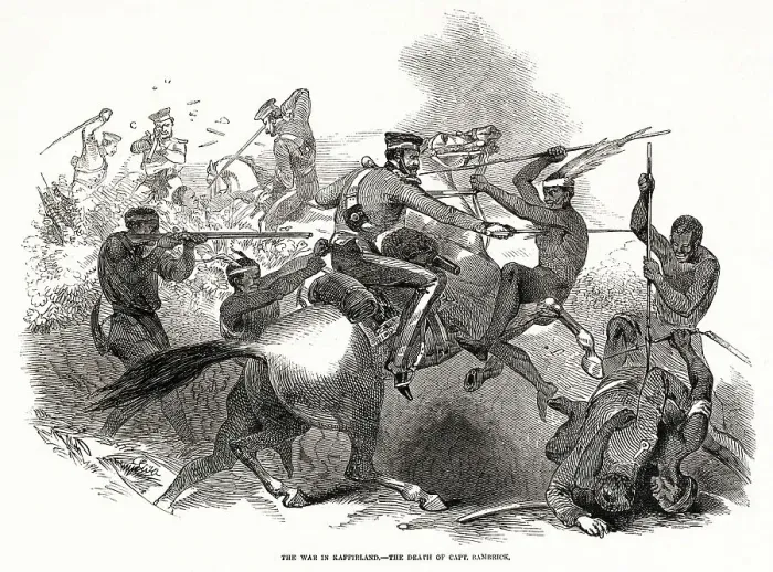 Framed Print : The War in Kaffirland- The Death of Captain Robert Bambrick (1798 - 1846) of the 7th Dragoon Guards at Burn's Hill Framed Print : The War in Kaffirland- The Death of Captain Robert Bambrick (1798 - 1846) of the 7th Dragoon Guards at Burn's Hill