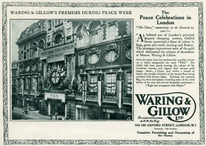 Framed Print : Waring & Gillows premises during peace week 1919 Framed Print : Waring & Gillows premises during peace week 1919