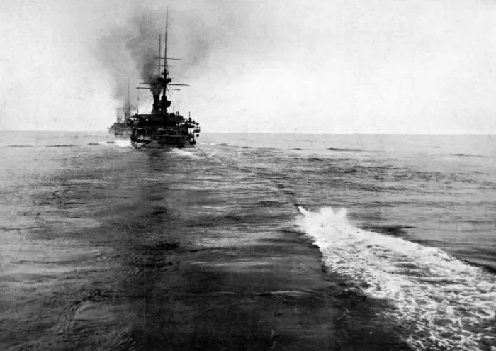 Framed Print : Warship trailing a Fog Buoy, 1912 Framed Print : Warship trailing a Fog Buoy, 1912