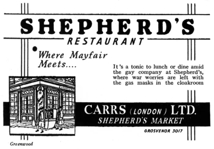 Framed Print : Wartime Advertisement for Shepherds Restaurant, Grosvenor