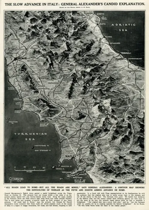 Framed Print : Wartime map of Italy by G. H. Davis