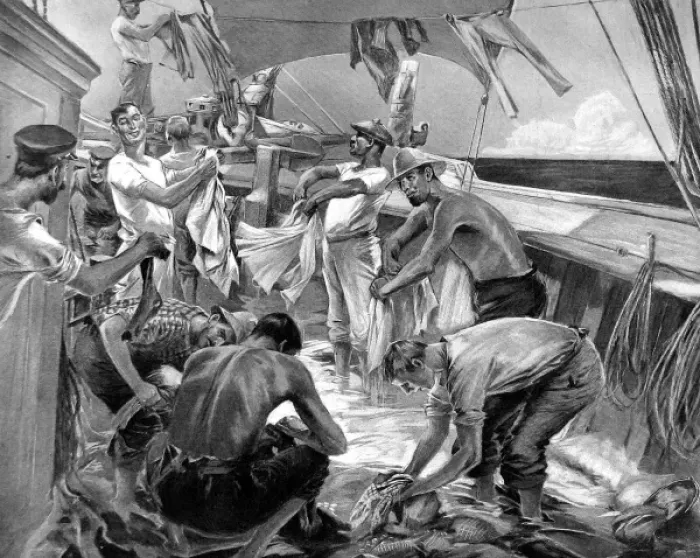 Framed Print : Wash Day on Board a Sailing Ship in the Tropics Framed Print : Wash Day on Board a Sailing Ship in the Tropics