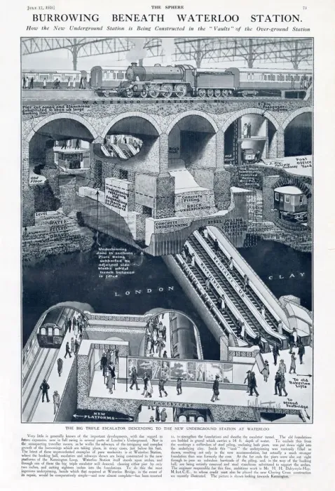Framed Print : Waterloo Underground Station - cross-section 1926 Framed Print : Waterloo Underground Station - cross-section 1926