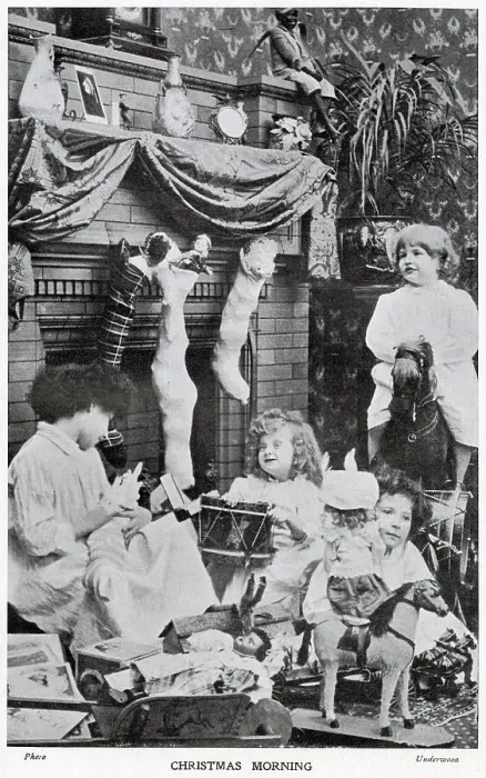 Framed Print : Wealthy children receiving their plentiful of gifts on Christmas day morning. Date: December 1906 Framed Print : Wealthy children receiving their plentiful of gifts on Christmas day morning. Date: December 1906