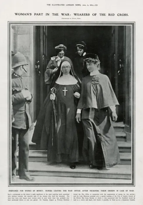 Framed Print : Wearers of the Red Cross leaving the War Office