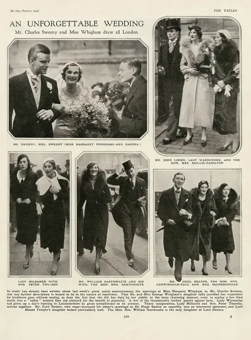 Framed Print : The wedding of Mr Charles Sweeny and Miss Margaret Whigham. Date: 1933 Framed Print : The wedding of Mr Charles Sweeny and Miss Margaret Whigham. Date: 1933