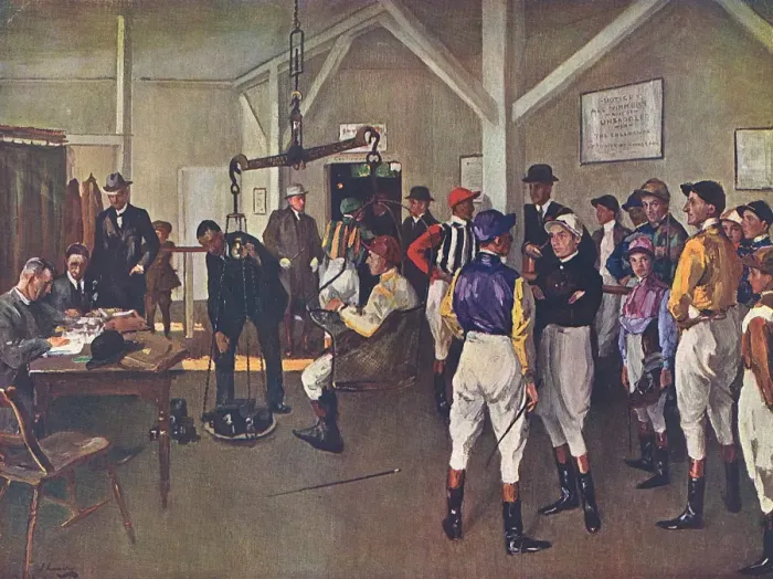 Framed Print : The Weighing Room at Hurst Park by John Lavery Framed Print : The Weighing Room at Hurst Park by John Lavery