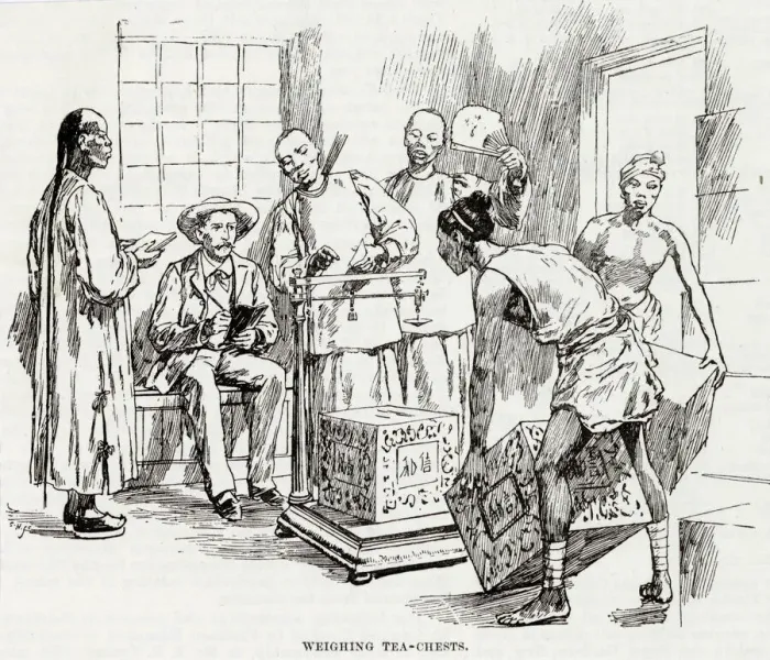 Framed Print : Weighing tea chests, China