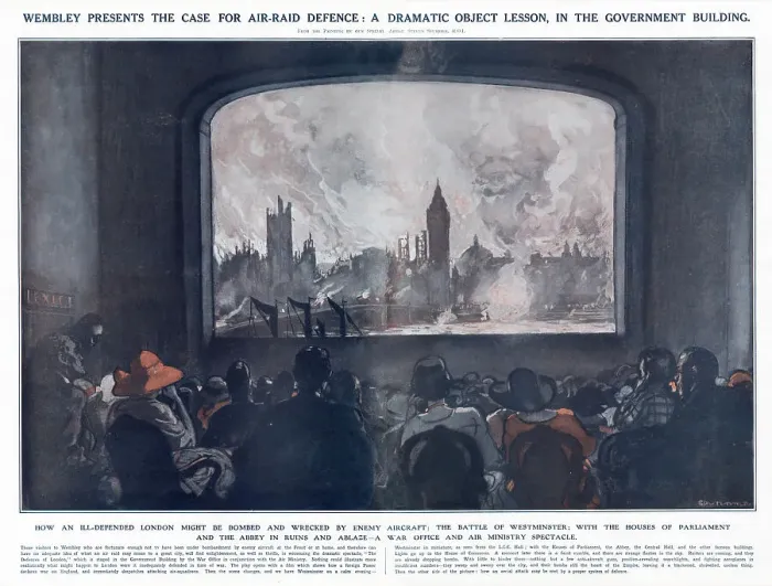 Framed Print : Wembley presents the case for air-raid defence Framed Print : Wembley presents the case for air-raid defence