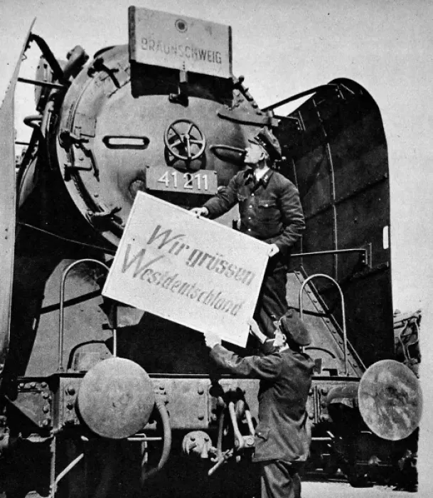 Framed Print : West Berlin Train Crew Prepare to Travel, Berlin, 1949 Framed Print : West Berlin Train Crew Prepare to Travel, Berlin, 1949