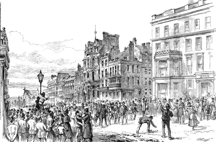 Framed Print : West End riots: mob in St James street, 1886 Framed Print : West End riots: mob in St James street, 1886