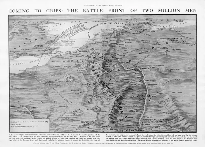 Framed Print : The Western Front battleground - map of August 1914 Framed Print : The Western Front battleground - map of August 1914
