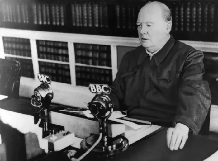 Framed Print : Winston Churchill in BBC radio broadcast, 1940