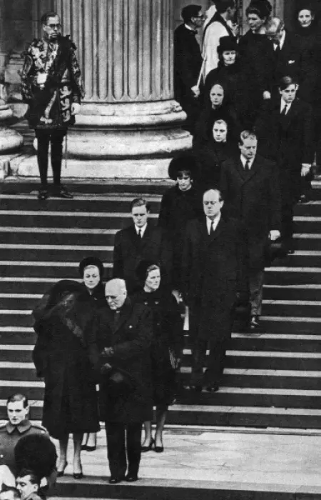 Framed Print : Winston Churchills funeral, the Churchill family leaving St Framed Print : Winston Churchills funeral, the Churchill family leaving St