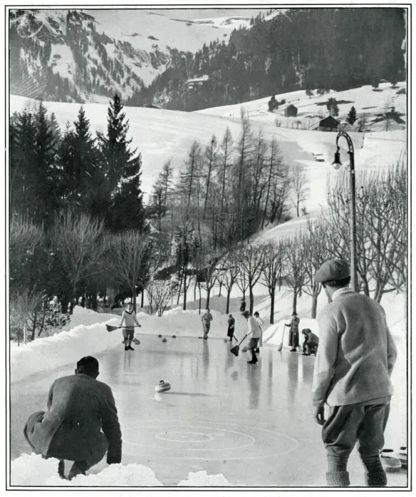 Framed Print : Winter Sports Supplement - curling in the Alps