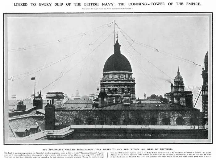 Framed Print : The wireless warfare: How the Admiralty's wireless installation that spook to any Britsih warships within 1600 miles of Whitehall. Most of the ships taking part in the manoeuvre carried wireless apparatus and telegraphists Framed Print : The wireless warfare: How the Admiralty's wireless installation that spook to any Britsih warships within 1600 miles of Whitehall. Most of the ships taking part in the manoeuvre carried wireless apparatus and telegraphists