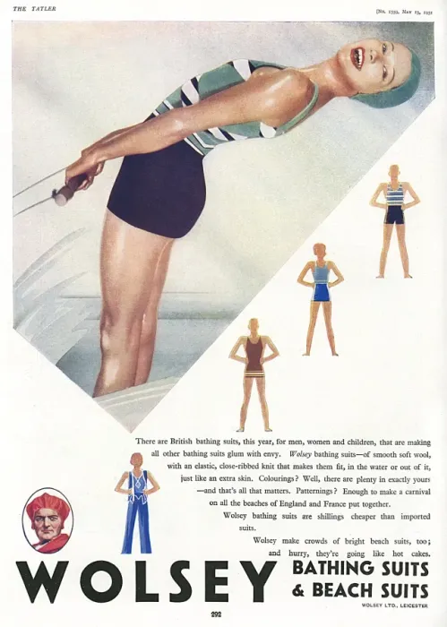 Framed Print : Wolsey bathing suits and beach suits advertisement, 1931 Framed Print : Wolsey bathing suits and beach suits advertisement, 1931