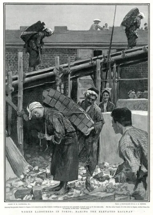 Framed Print : Women building the elevated railway in Tokyo, October 1904 Framed Print : Women building the elevated railway in Tokyo, October 1904
