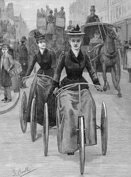 Framed Print : Women Cyclists in a City, 1892