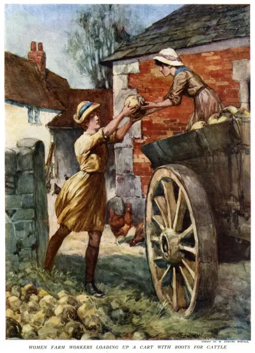 Framed Print : Women farm workers loading a cart, May 1918