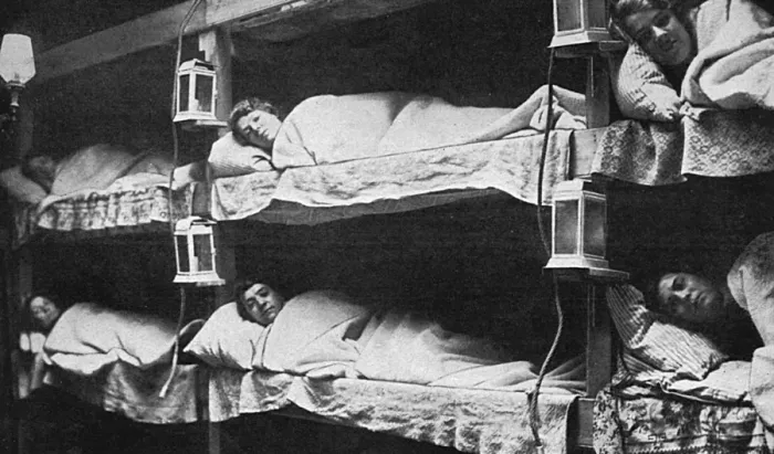 Framed Print : Women as war-time firemen in their bunks Framed Print : Women as war-time firemen in their bunks