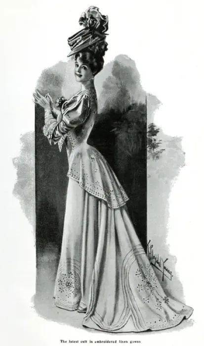 Framed Print : Women wearing embroidered linen dress 1906 Framed Print : Women wearing embroidered linen dress 1906