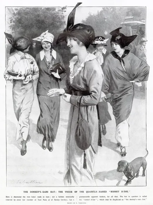 Framed Print : Women wearing the very latest fashion in hats the Donkey's Ear Hat. Date: October 1913 Framed Print : Women wearing the very latest fashion in hats the Donkey's Ear Hat. Date: October 1913