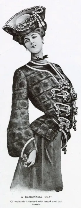 Framed Print : A women wearing a seasonable jacket for winter, with moleskin trimmed with braid