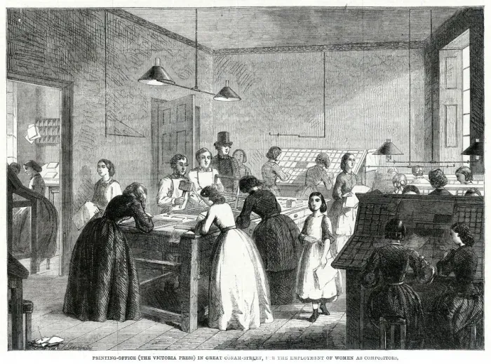 Framed Print : Women working at the Victoria Press 1861 Framed Print : Women working at the Victoria Press 1861