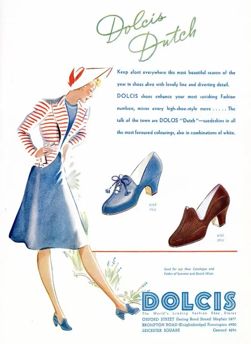 Framed Print : Women's summer season high-shoe-style in brown and blue. Date: 1939 Framed Print : Women's summer season high-shoe-style in brown and blue. Date: 1939
