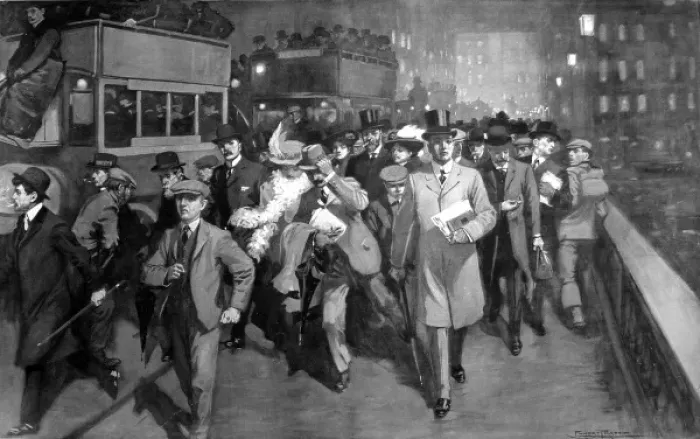 Framed Print : Workers leaving the City of London on Christmas Eve, 1908